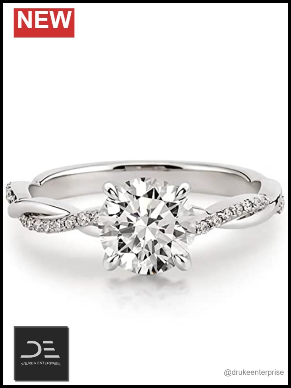 1.16 ctw Moissanite Engagement Ring Platinum Plated Silver Round Brilliant